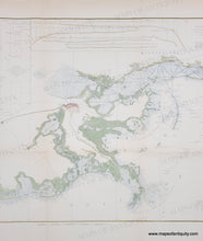 Load image into Gallery viewer, Antique chart of part of the gulf of mexico with handsome coloring in greens and browns, red for cities and blue for water along the coast. 
