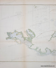 Load image into Gallery viewer, Antique chart of part of the gulf of mexico with handsome coloring in greens and browns, red for cities and blue for water along the coast. 
