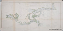 Load image into Gallery viewer, Antique chart of part of the gulf of mexico with handsome coloring in greens and browns, red for cities and blue for water along the coast. Includes Mobile Bay on the right and New Orleans and the entrance to the Mississippi River at center
