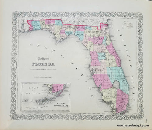 Antique-Map-Colton's-Florida-Johnson-and-Browning-Plan-of-the-Florida-Keys-1859-1850s-1800s-19th-Century-Maps-of-Antiquity