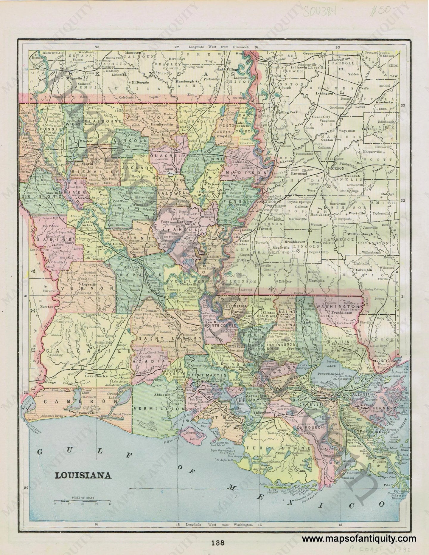 Antique-Map-State-United-States-U.S.-South-Louisiana-Mississippi-Home-Library-and-Supply-Association-Pacific-Coast-1892-1890s-1800s-Late-19th-Century-Maps-of-Antiquity-