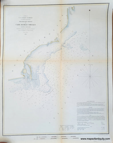 Antique-Map-Chart-Cape-Roman-Shoals-South-Carolina-U.-S.-Coast-Coastal-Chart-Survey-1853-Maps-Of-Antiquity