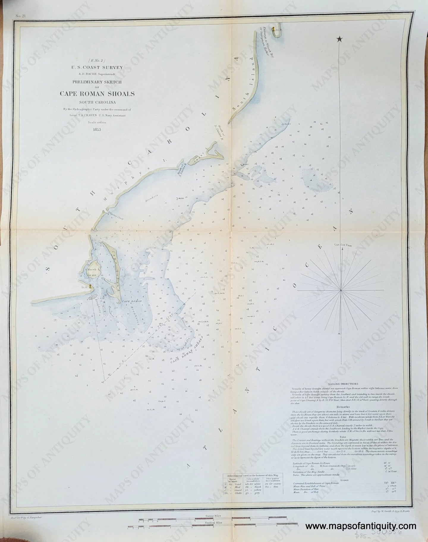 Antique-Map-Chart-Cape-Roman-Shoals-South-Carolina-U.-S.-Coast-Coastal-Chart-Survey-1853-Maps-Of-Antiquity