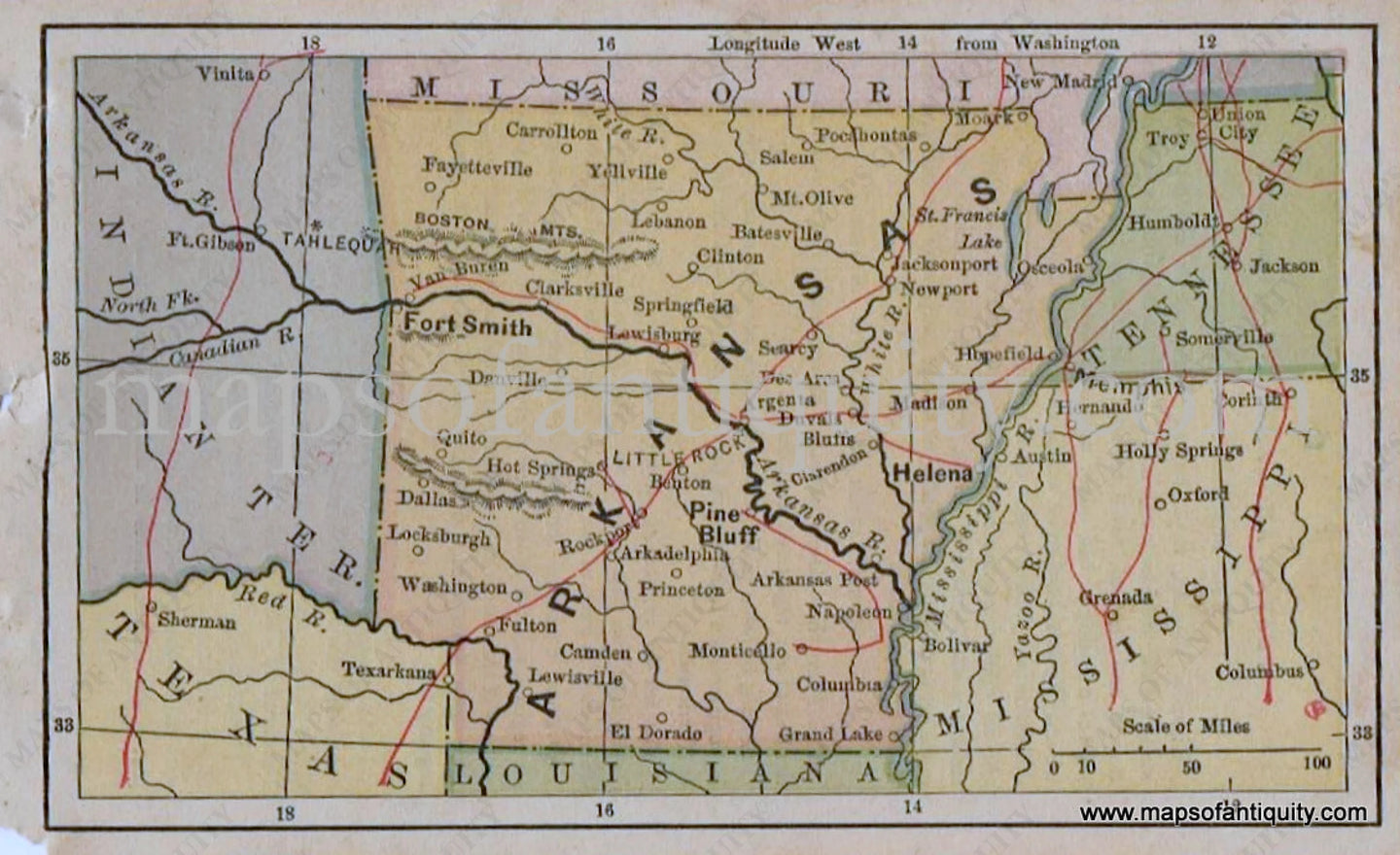 Antique-Map-Miniature-Map-of-Arkansas-1880-Bradstreet-1800s-19th-century-maps-of-Antiquity