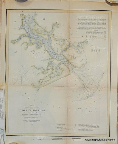 Hand-Colored-Antique-Map-Preliminary-Chart-of-North-Edisto-River-1853-USCS-South-1800s-19th-century-Maps-of-Antiquity