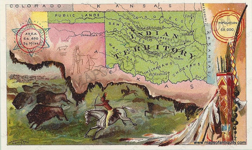 Antique-Chromolithograph-Arbuckle-Print-Prints-Oklahoma-Indian-Territory-1890-1800s-19th-Century-Maps-of-Antiquity