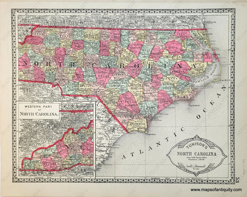 SOU456-Antique-Map-Tunisons-North-Carolina-verso-Tunisons-Pannsylvania-New-Jersey-Tennessee-1883-Tunison-Maps-Of-Antiquity-1800s-19th-century