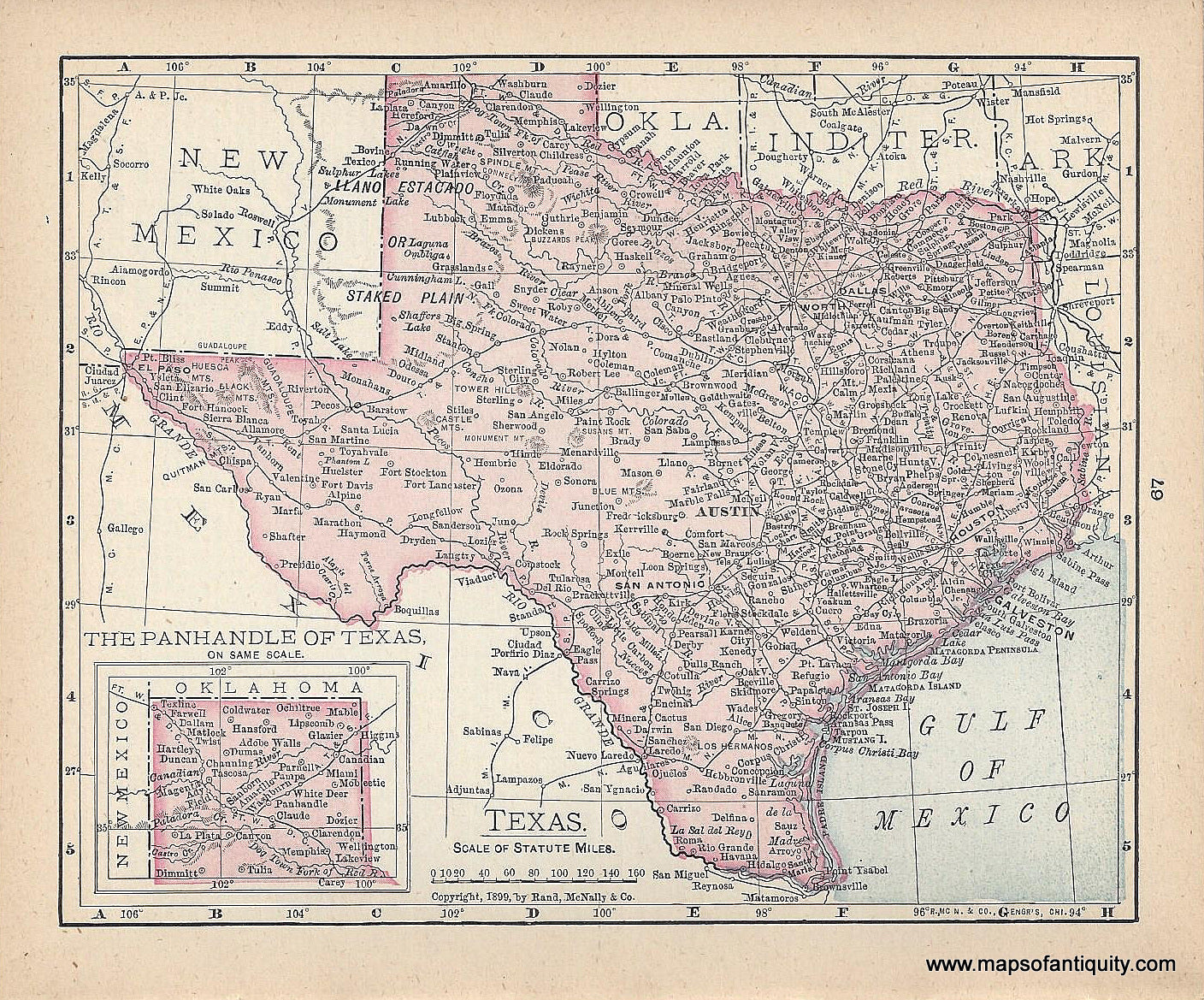 Genuine-Antique-Map-Texas-1900-Rand-McNally-Maps-Of-Antiquity