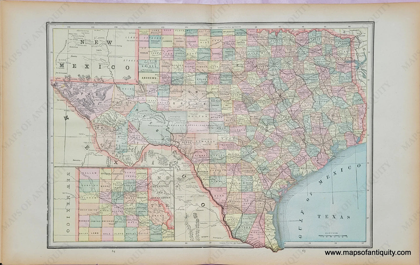 Genuine-Antique-Printed-Color-Map-Double-sided-page-Texas-centerfold--verso-New-Orleans-and-Kentucky-with-Tennessee-1893-Gaskell-Maps-Of-Antiquity