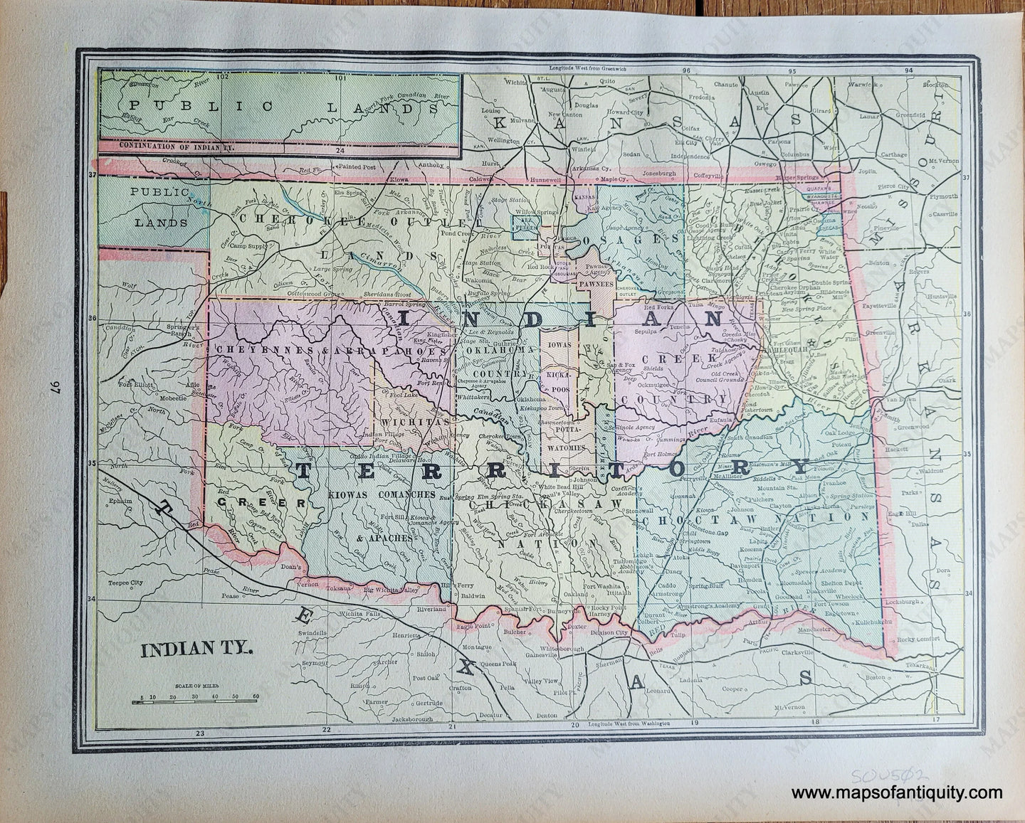 Genuine-Antique-Printed-Color-Map-Double-sided-page-Indian-Territory-verso-Alaska-1893-Gaskell-Maps-Of-Antiquity