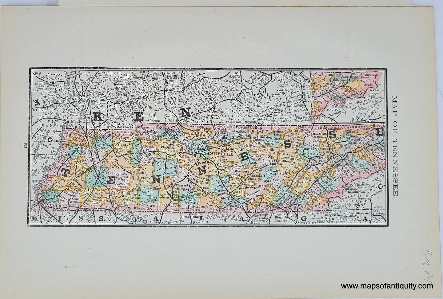 Genuine Antique Map-Map of Tennessee-1884-Rand McNally & Co-Maps-Of-Antiquity
