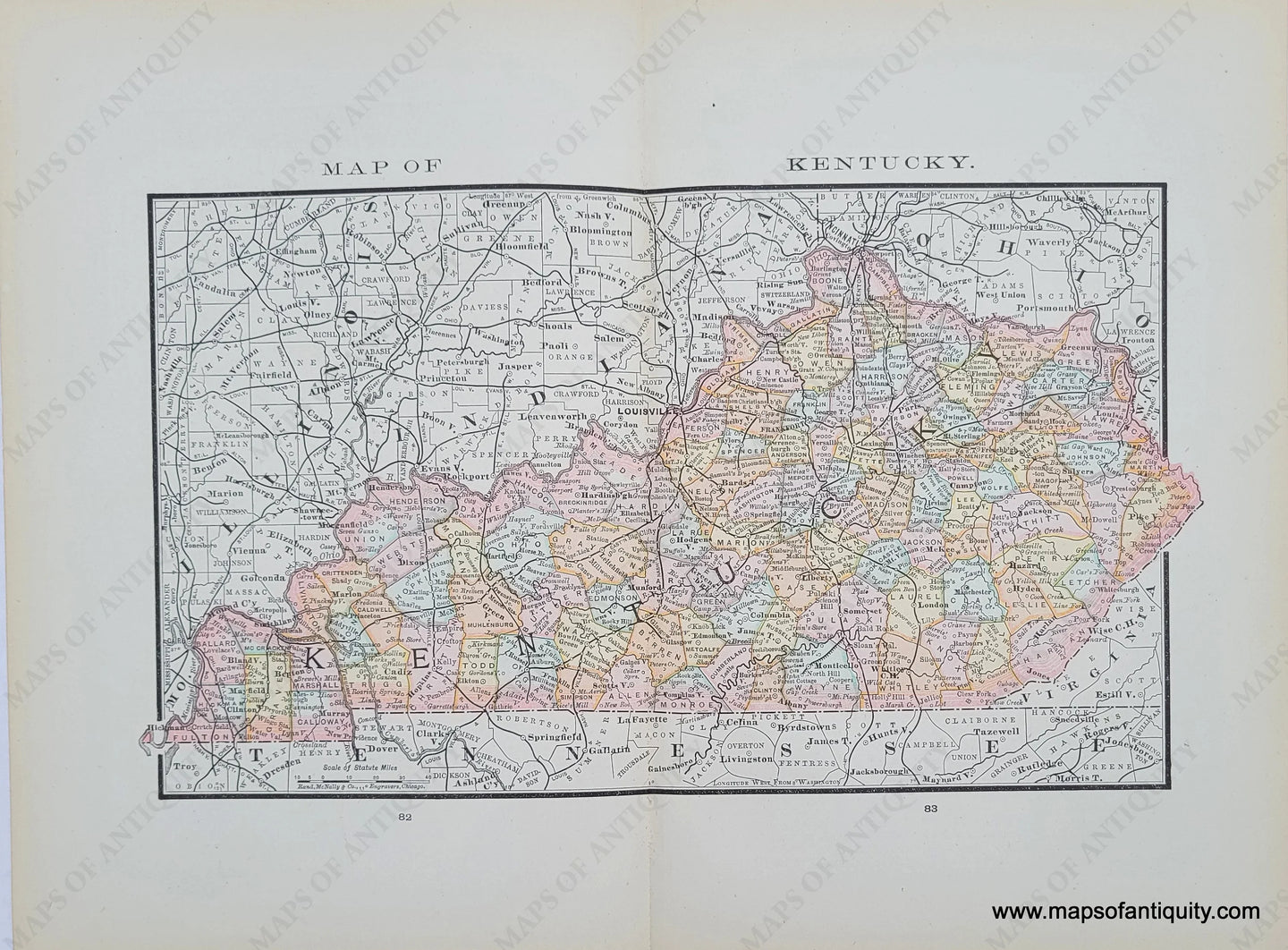 Genuine Antique Map-Map of Kentucky-1884-Rand McNally & Co-Maps-Of-Antiquity