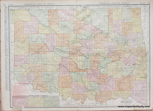 Antique map of Oklahoma with western 
