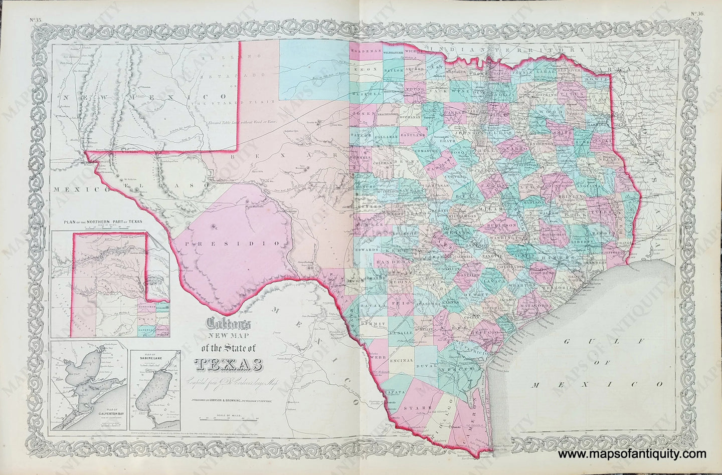 Genuine-Antique-Map-Coltons-New-Map-of-the-State-of-Texas-compiled-from-J-De-Cordovas-large-Map-1859-Colton-Maps-Of-Antiquity