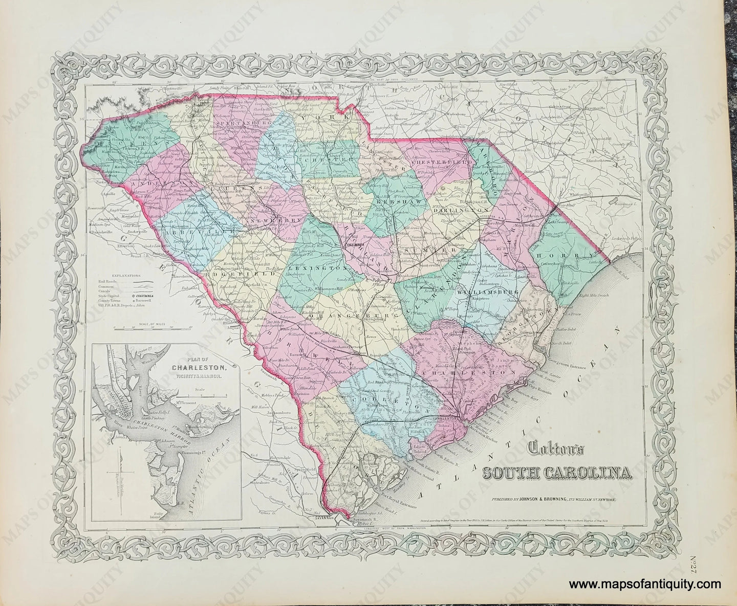 Genuine-Antique-Map-Coltons-South-Carolina-1859-Colton-Maps-Of-Antiquity