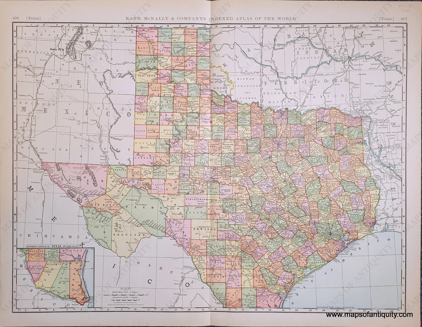 Genuine-Antique-Map-Texas-Texas--1898-Rand-McNally-Maps-Of-Antiquity-1800s-19th-century