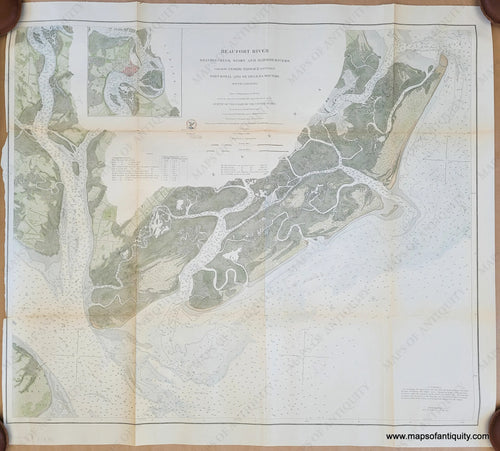 Genuine-Antique-Chart-Beaufort-River-Station-Creek-Story-and-Harbor-Rivers-forming-Inside-Passage-between-Port-Royal-and-St-Helena-Sounds-South-Carolina-South-Carolina-Coastal-Report-Charts--1873-US-Coast-Survey-Maps-Of-Antiquity-1800s-19th-century