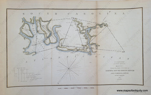 1851 - North & South Edisto River And St. Helena Sound Carolina Antique Map Hand-Colored Genuine