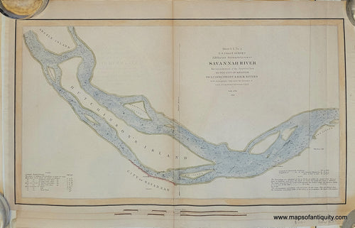 Genuine-Antique-Chart-Sketch-E-No-4-Savannah-River-Reconnaissance-of-the-Approaches-to-the-City-of-Savannah-including-Front-Back-Rivers-Georgia-Coastal-Report-Charts--1851-US-Coast-Survey-Maps-Of-Antiquity-1800s-19th-century