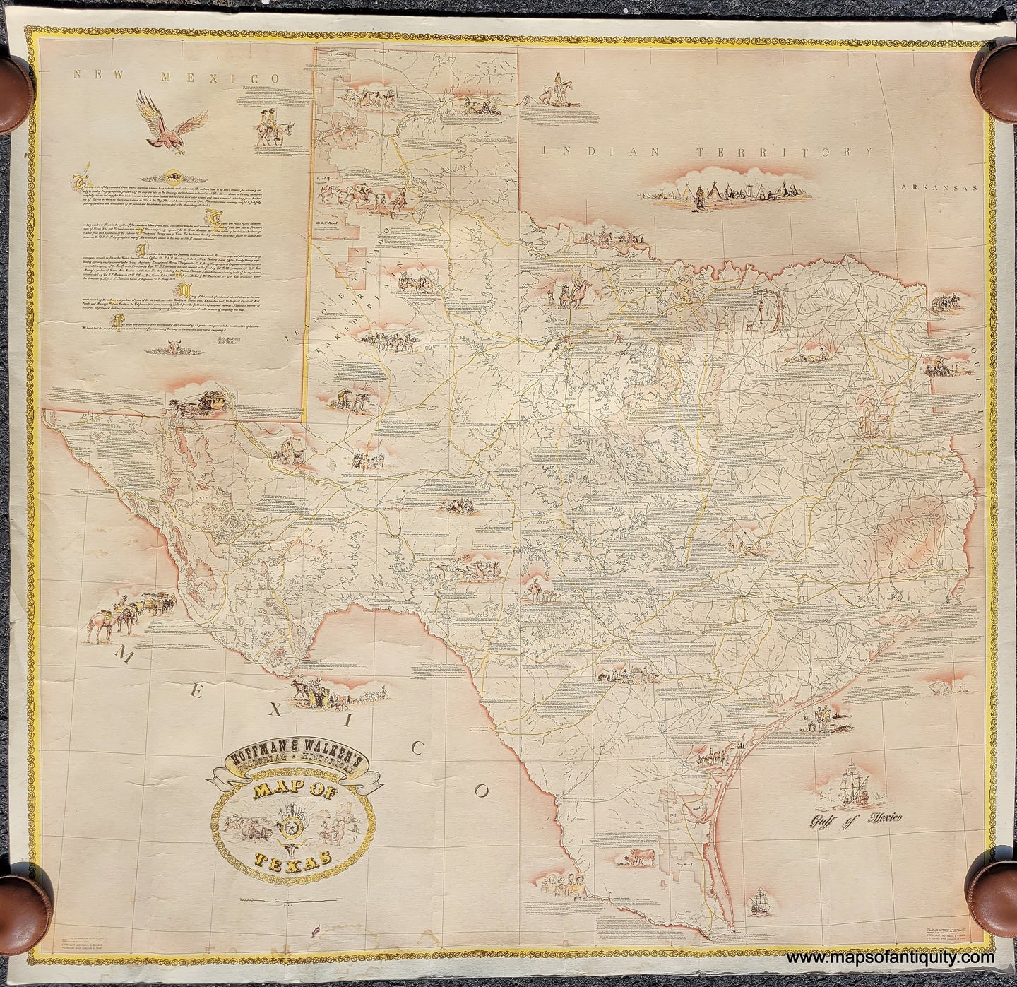 1960 - Hoffman & Walker's Pictorial, Historical Map of Texas - Antique Pictorial Map.
