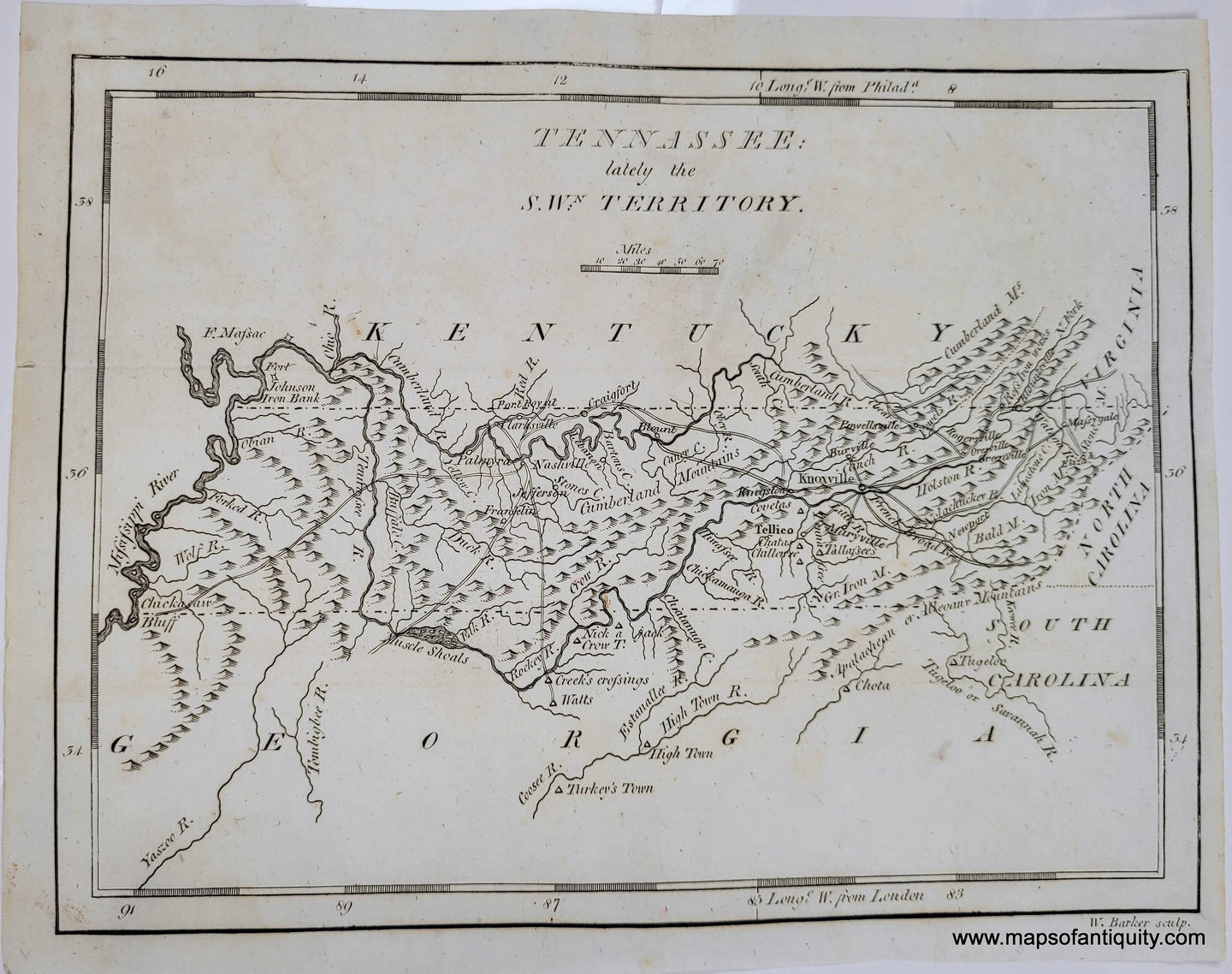 Genuine-Antique-Map-Tennessee---Tennassee-lately-the-S-W-n--Southwestern-Territory-1804-Carey-Maps-Of-Antiquity