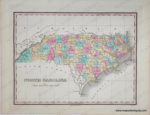 Antique-Hand-Colored-Map-North-Carolina.-******-United-States-United-States-1829-Anthony-Finley-Maps-Of-Antiquity