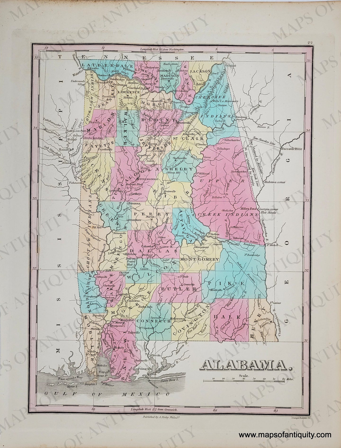 Antique-Hand-Colored-Map-Alabama.**********-United-States-South-1829-Anthony-Finley-Maps-Of-Antiquity