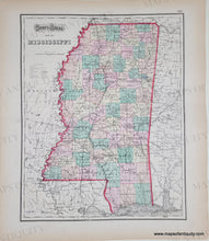 Load image into Gallery viewer, 1874 - Gray&#39;s Atlas Map of Louisiana, Verso: Grey&#39;s Atlas Map of Mississippi - Antique Map
