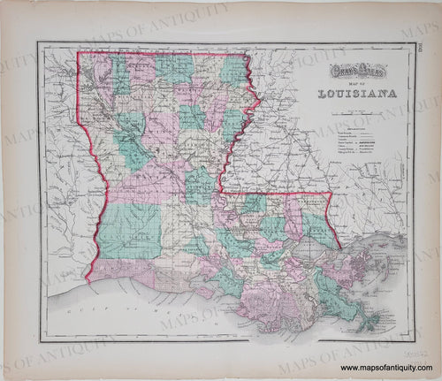 Genuine-Antique-Map-Grays-Atlas-Map-of-Louisiana-Verso:-Grey's-Atlas-Map-of-Mississippi-1874-Gray-Maps-Of-Antiquity