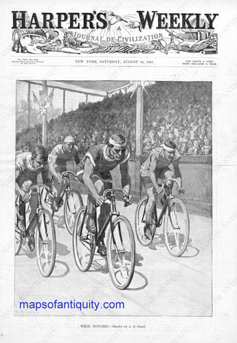 Black-and-White-Antique-Illustration-Well-Bunched-Bicycle-Race-Antique-Prints-Sports-Prints-1897-Harper's-Weekly-Maps-Of-Antiquity