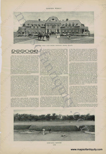 Antique-Print-Prints-Engraved-Engraving-Illustrated-Illustration-The-New-Golf-Club-House-Newport-Rhode-Island-Golf-Links-Country-Club-Harper's-Weekly-1895-1890s-1800s-Late-19th-Century-Maps-of-Antiquity