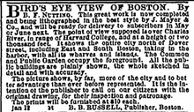 Load image into Gallery viewer, Advertisement for a bird's eye view of Boston by B. F. Nutting, published by B. B. Russell.
