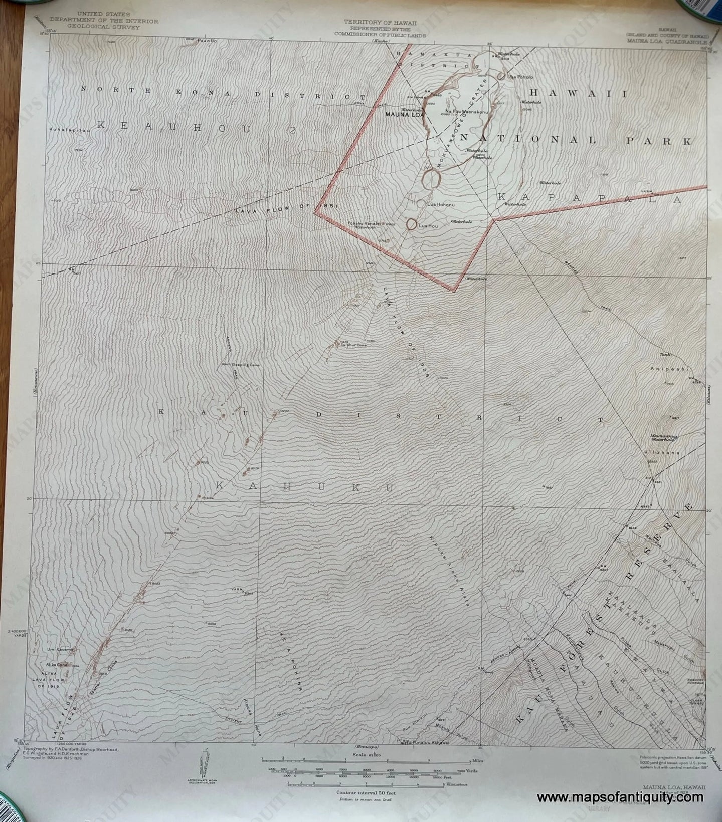 Genuine-Antique-Topographical-Map-Mauna-Loa-Quadrangle-Hawaii-Topo-Map-1948-USGS-U-S--Geological-Survey-Maps-Of-Antiquity