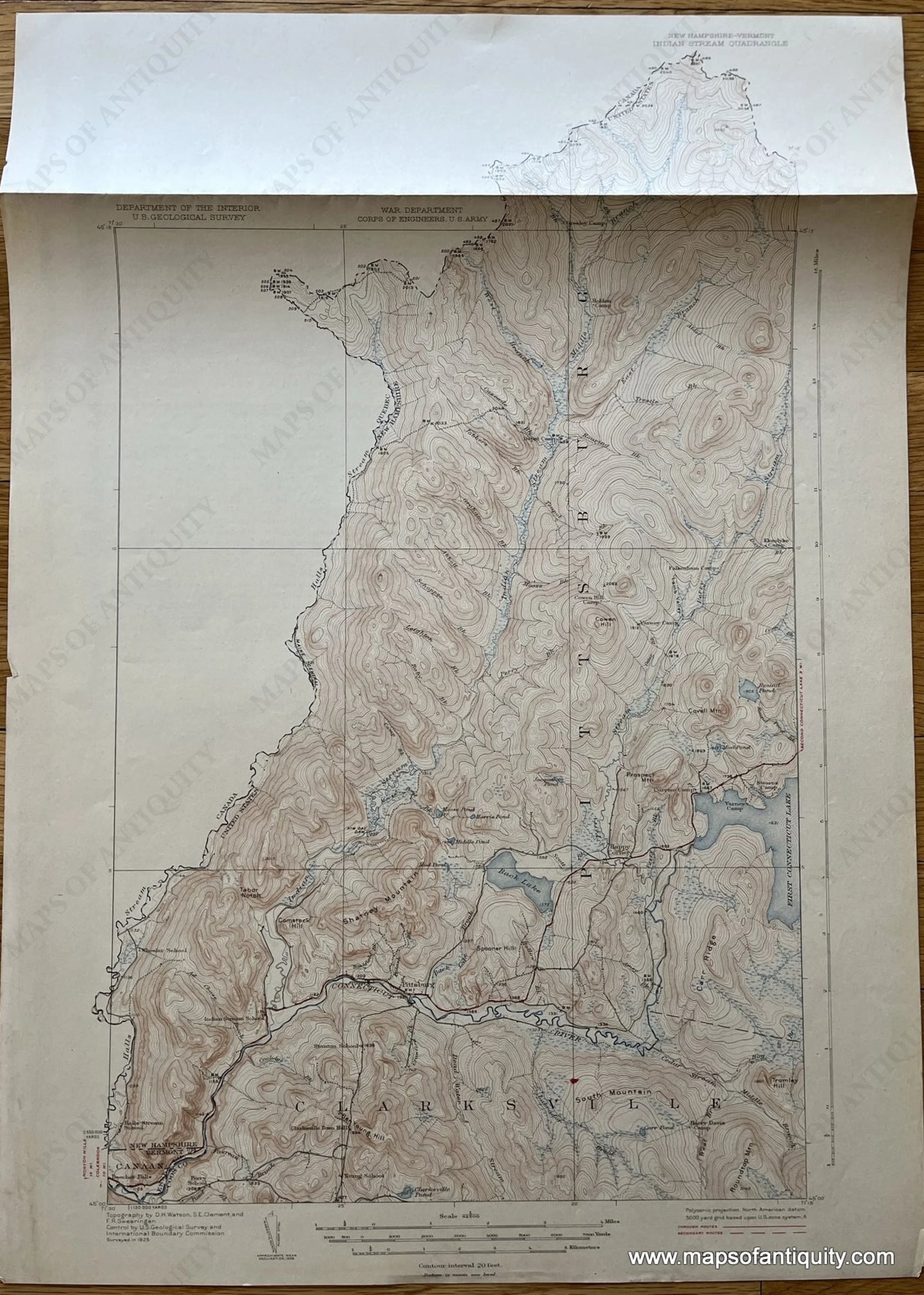 Genuine-Antique-Topographical-Map-Indian-Stream-Quadrangle-NH-Topo-Map-1927-USGS-U-S--Geological-Survey-Maps-Of-Antiquity