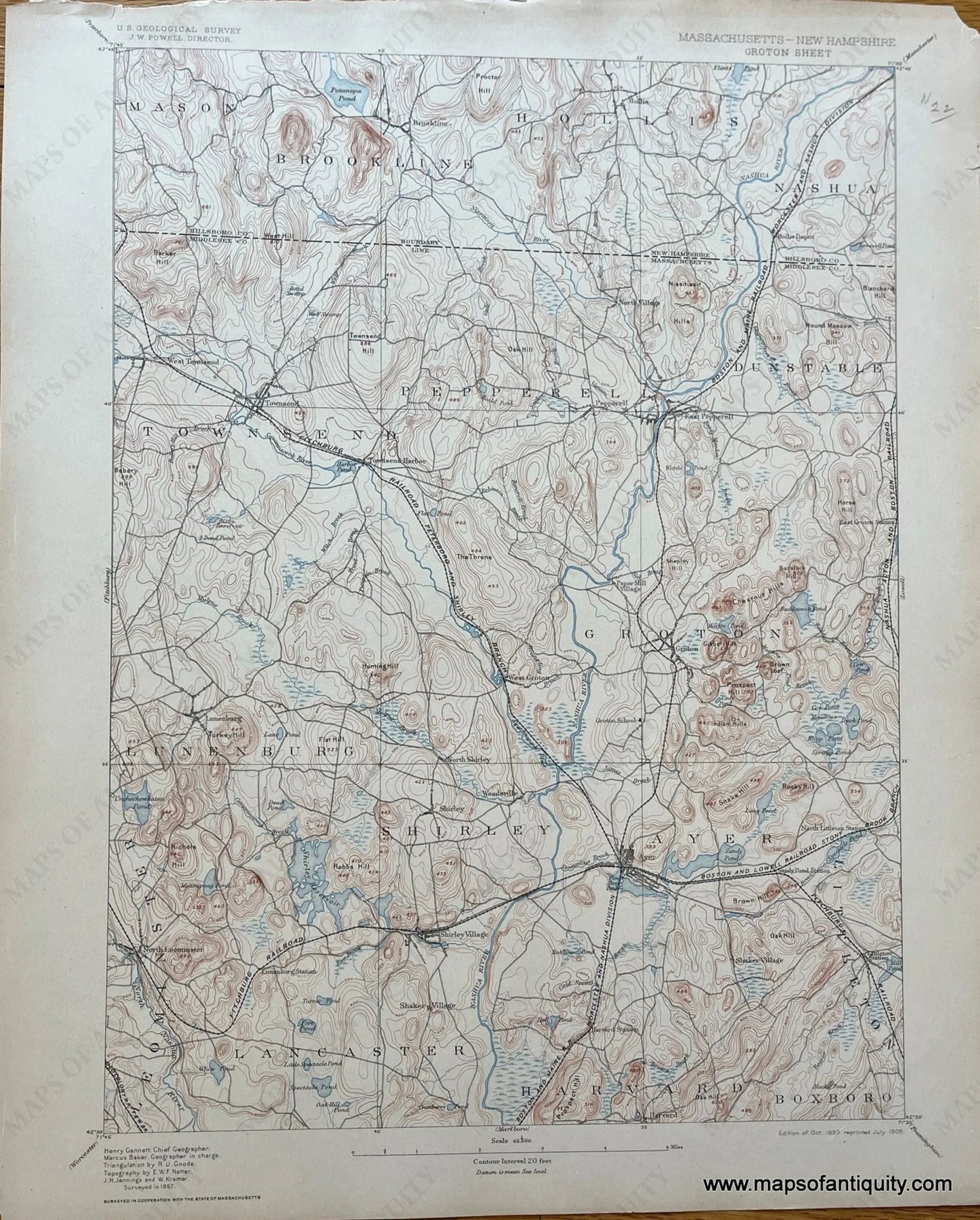 Genuine-Antique-Topographical-Map-Groton-Sheet--MA-and-NH-Topo-Map-1095-USGS-U-S--Geological-Survey-Maps-Of-Antiquity