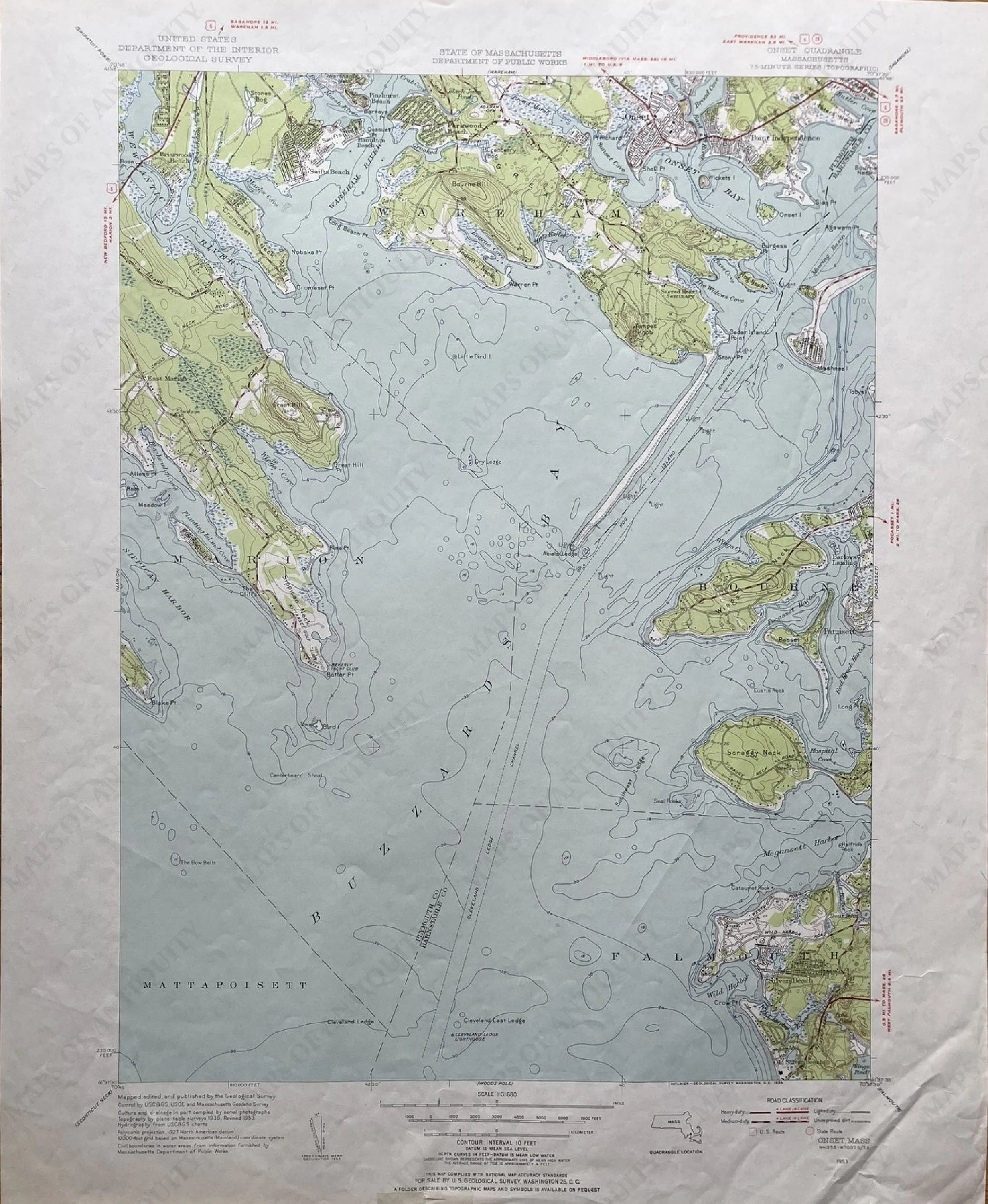 Cod Topographic 1953 Antique Map Onset, Mass. Cape Cod Antique Topographic Map – Maps ...