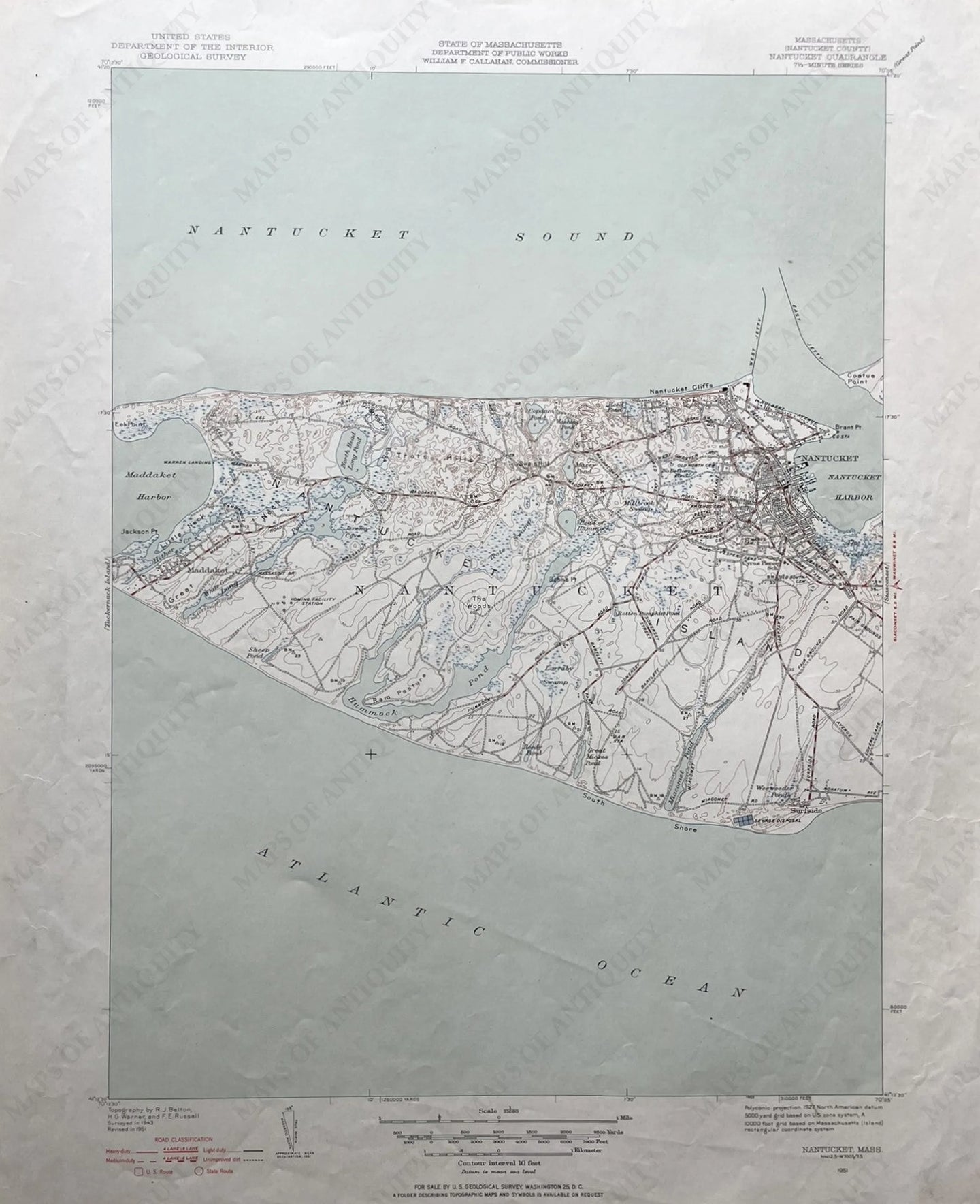 Genuine-Vintage-Map-Nantucket-Mass-Cape-Cod-Antique-Topographic-Map-1951-USGS-U-S-Geological-Survey-Maps-Of-Antiquity