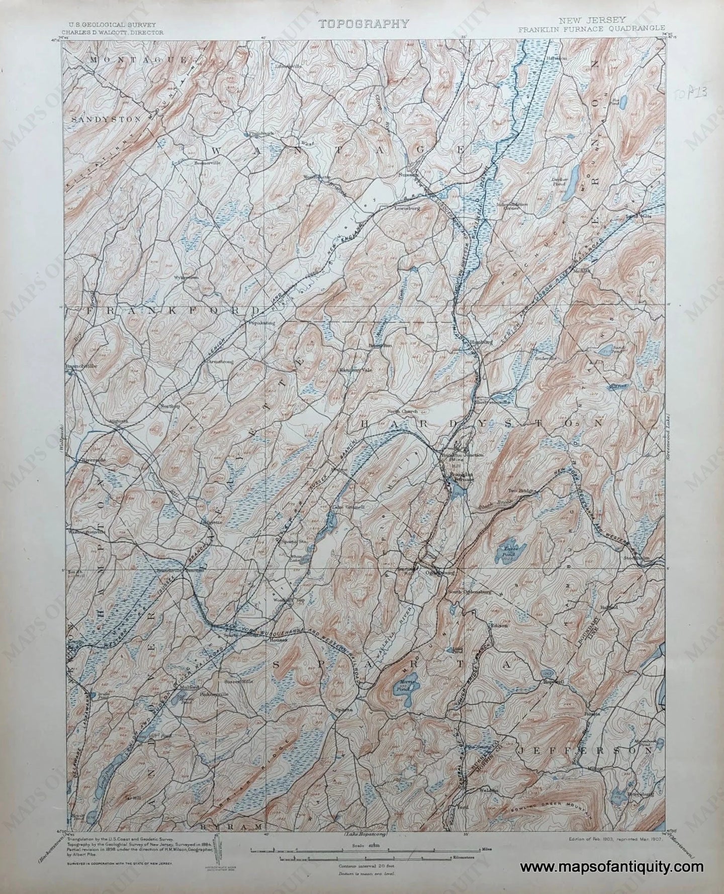 Genuine-Antique-Topographic-map-Franklin-Furnace-New-Jersey-Quad-Antique-Topo-Map---NJ-Antique-Geological-&-Topographical-Maps-New-Jersey-1907-USGS-Maps-Of-Antiquity