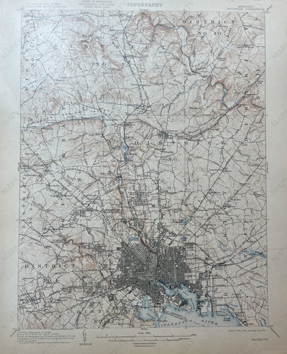 Genuine-Antique-Map-Baltimore-Maryland-Quadrangle-1907-USGS-U-S-Geological-Survey-Maps-Of-Antiquity