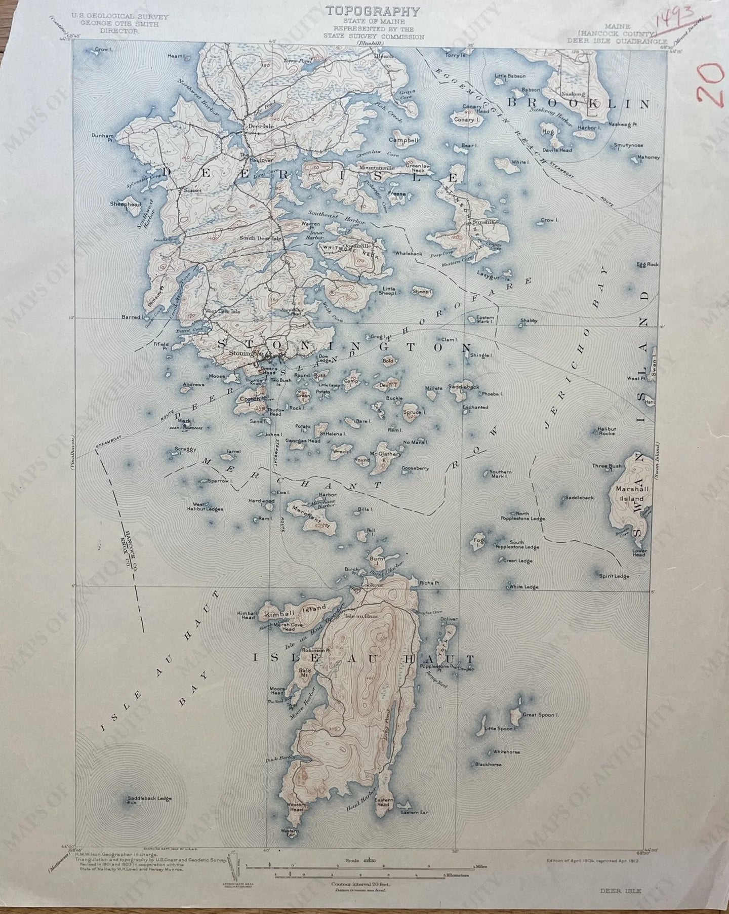 Genuine-Antique-Map-Deer-Isle-Maine-Quadrangle-1912-USGS-U-S-Geological-Survey-Maps-Of-Antiquity