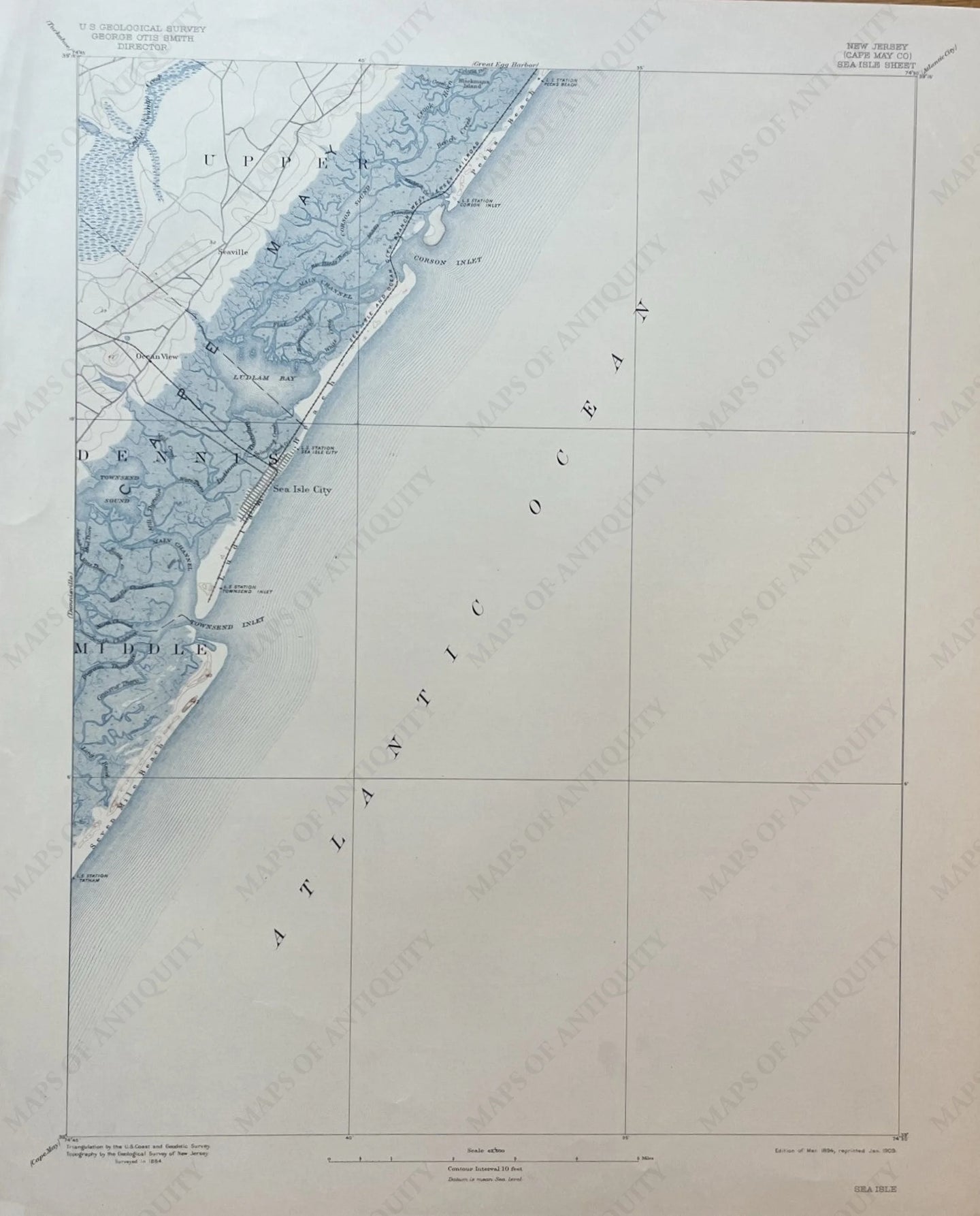 Genuine-Antique-Map-Sea-Island-Cape-May-County-New-Jersey-Sheet-1907-USGS-U-S-Geological-Survey-Maps-Of-Antiquity