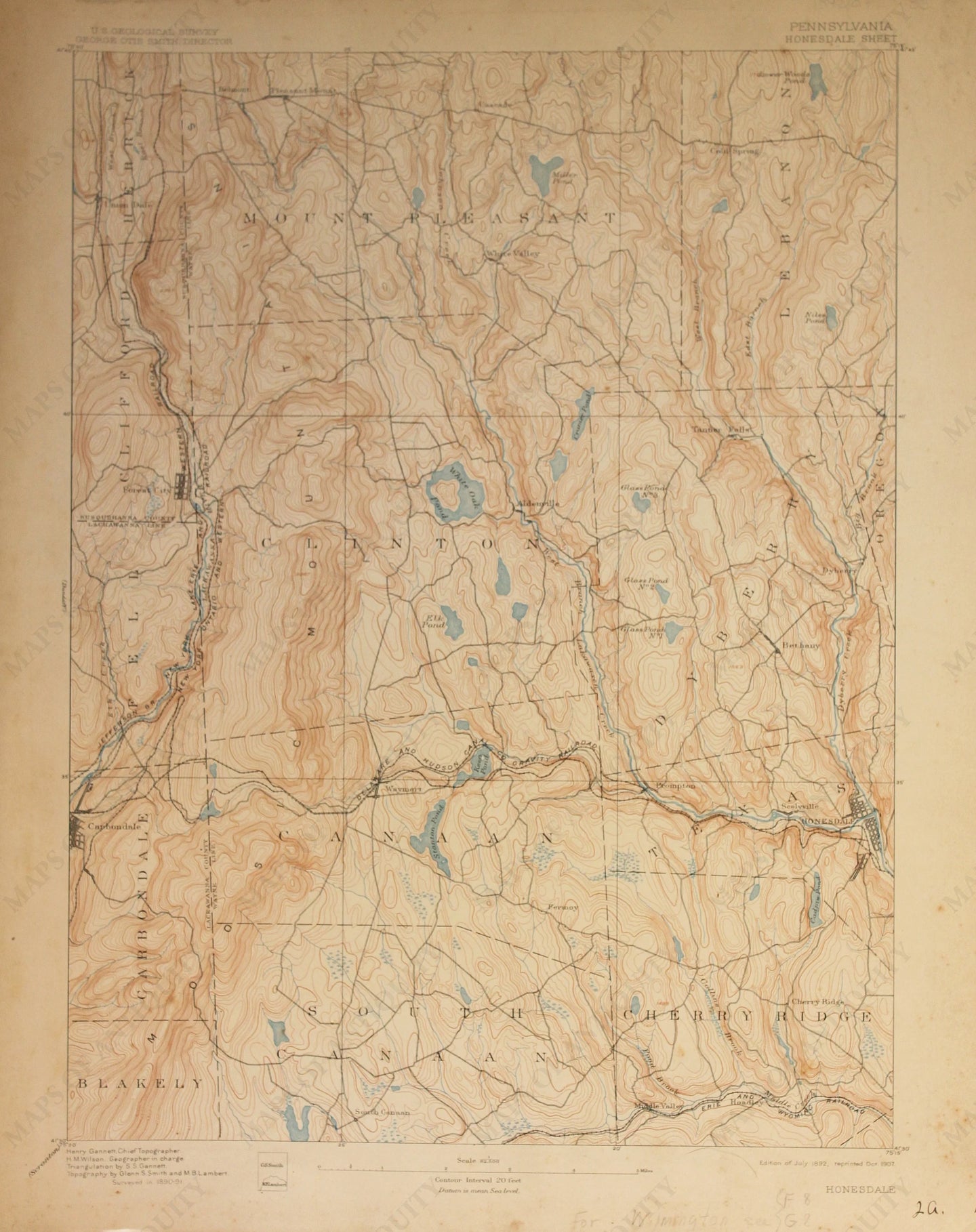 Genuine-Antique-Map-Honesdale--Pennsylvania---1907-U-S-Geological-Survey--Maps-Of-Antiquity