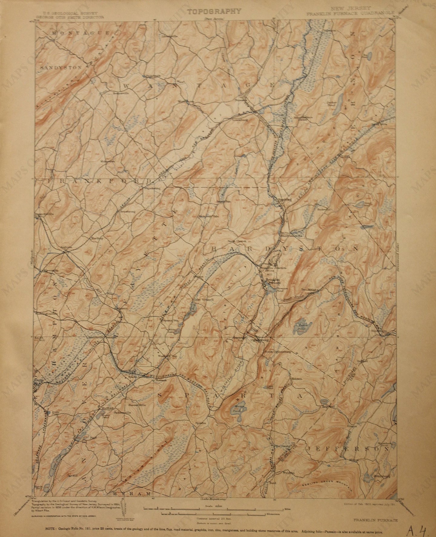 Genuine-Antique-Map-Franklin-Furnace--New-Jersey---1911-U-S-Geological-Survey--Maps-Of-Antiquity