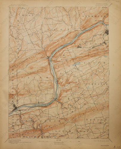 Genuine-Antique-Map-Shickshinny-Pennsylvania--1910-U-S-Geological-Survey--Maps-Of-Antiquity