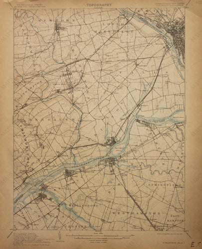 Genuine-Antique-Map-Trenton--New-Jersey-Pennsylvania---1907-U-S-Geological-Survey--Maps-Of-Antiquity