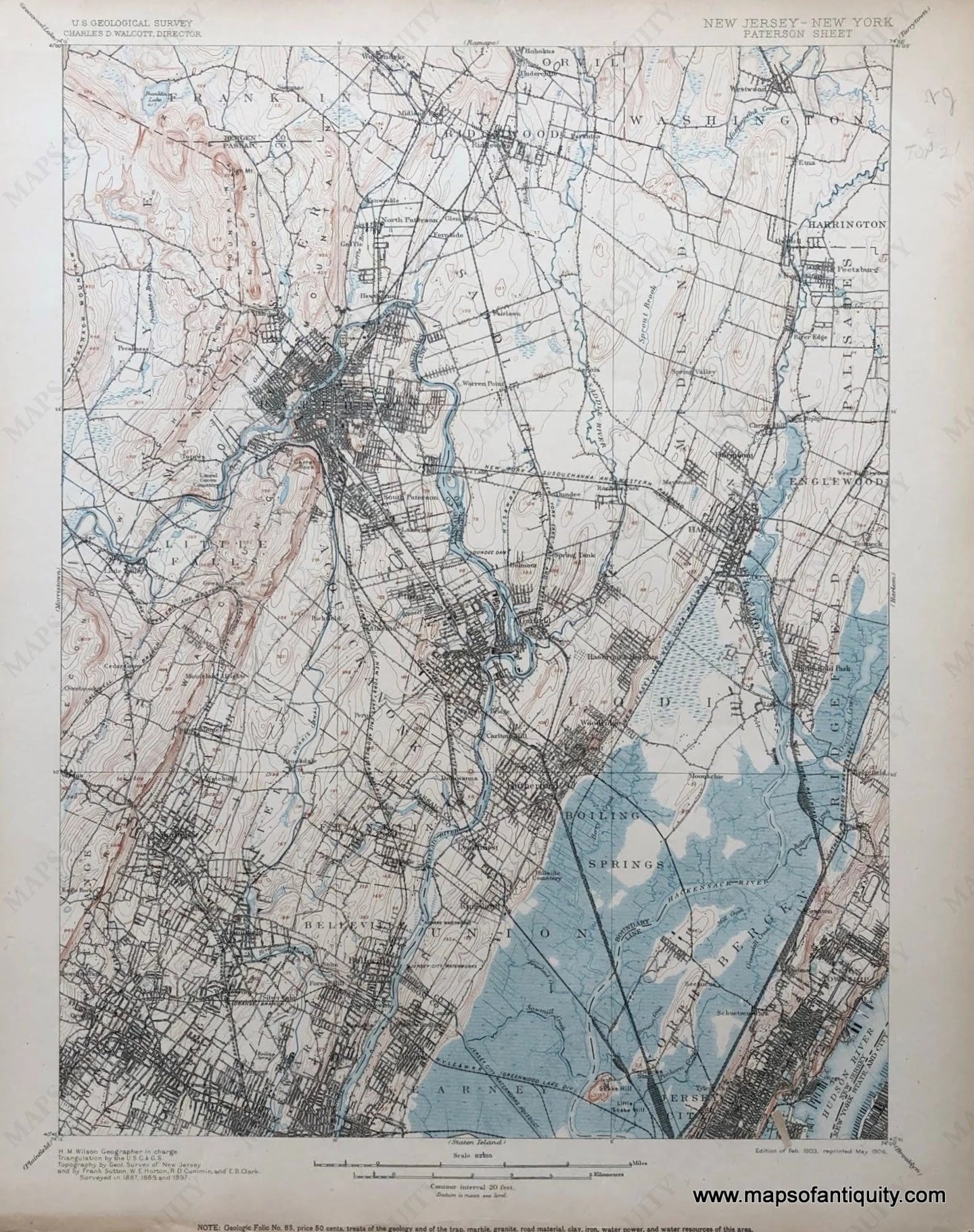 Genuine-Antique-Topographic-map-Patterson-New-Jersey-Sheet-Antique-Topo-Map---NJ-Antique-Geological-&-Topographical-Maps-New-Jersey-1906-USGS-Maps-Of-Antiquity