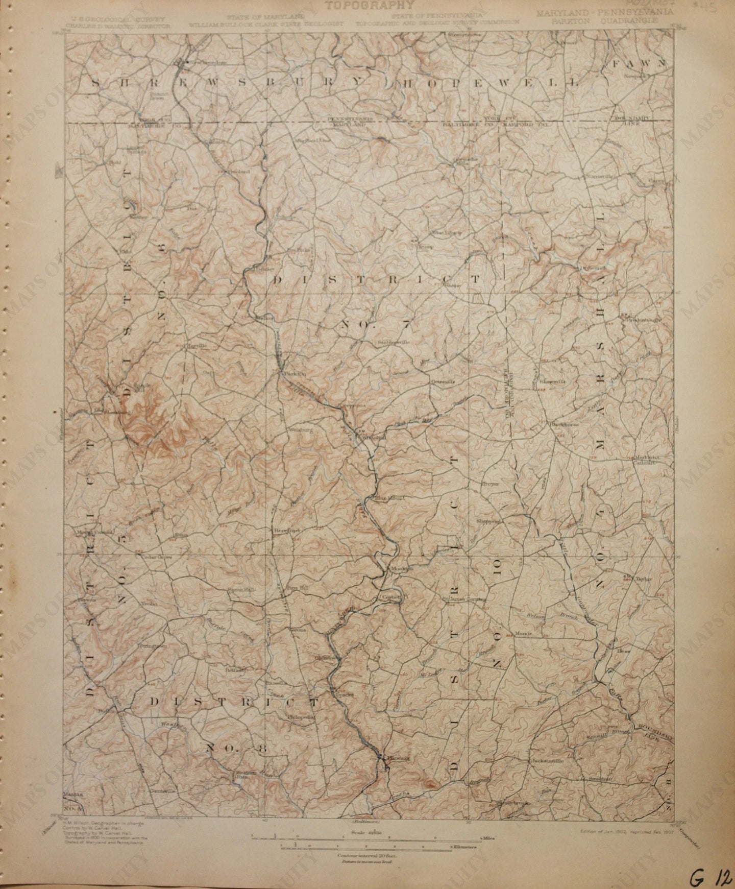 Genuine-Antique-Map-Parkton-Maryland-Pennsylvania---1907-U-S-Geological-Survey--Maps-Of-Antiquity