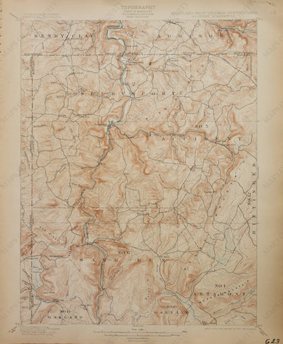 Genuine-Antique-Map-Accident--Maryland-West-Virginia-Pennsylvania--1907-U-S-Geological-Survey--Maps-Of-Antiquity