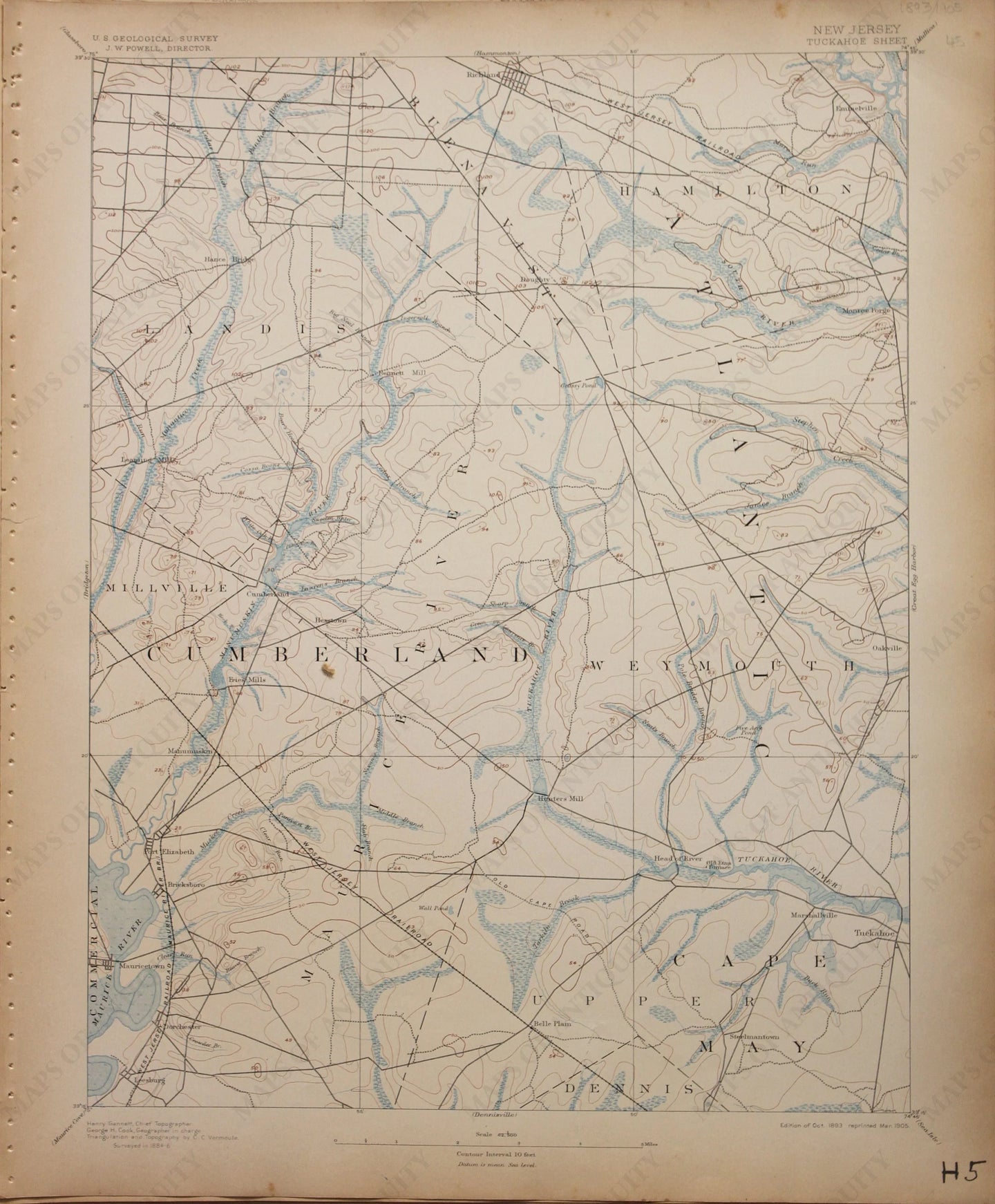 Genuine-Antique-Map-Tuckahoe-New-Jersey---1905-U-S-Geological-Survey--Maps-Of-Antiquity