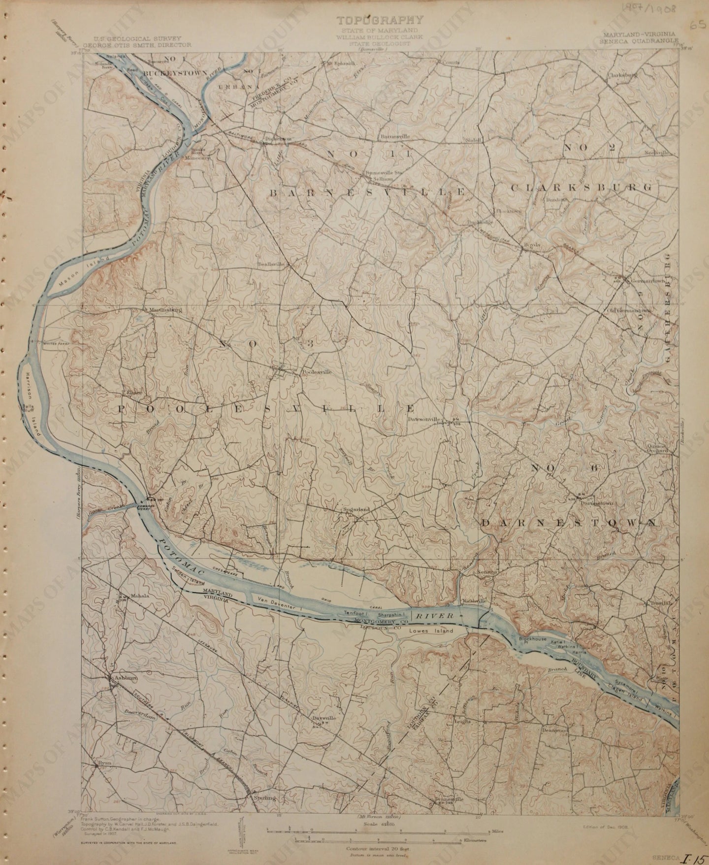 Genuine-Antique-Map-Seneca-Maryland-Virginia---1908-U-S-Geological-Survey--Maps-Of-Antiquity